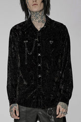 Men's Stand Collar Long Sleeves Metal Buckle Detachable Chain Steampunk Blouse 2 Colors